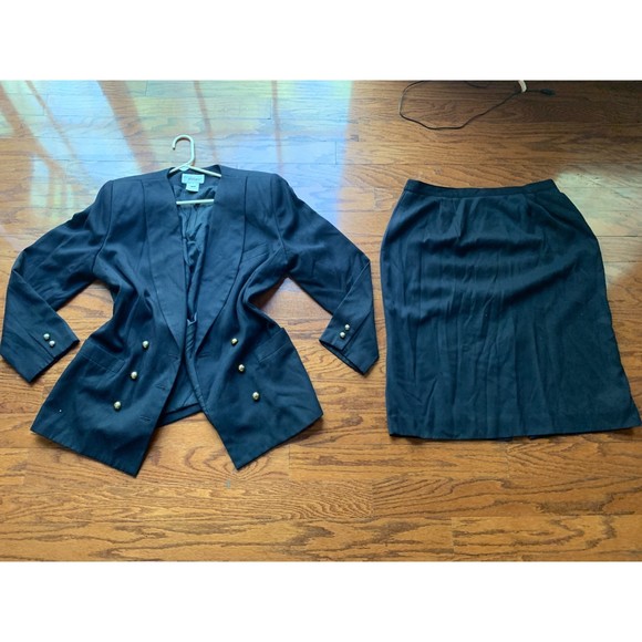 Worthington Navy Blue Double Button Skirt Suit Size 16 - Picture 1 of 3